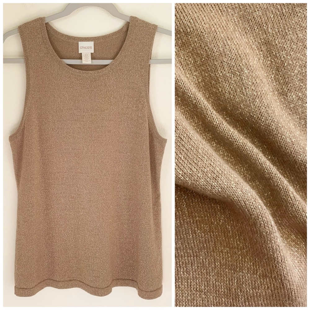 Chico’s Gold Metallic Shimmer Knit Tank Top